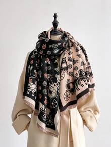 1 pezzo Elegante sciarpa jacquard a motivo di carrozza con rose, scialle/coperta calda per donna, versatile per uso quotidiano, ambienti climatizzati, autunno/inverno, alla moda, scalda collo, adatto come regalo