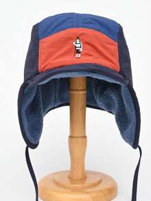 1pc Contrast Color American Cartoon Embroidered Winter Trapper Hat, Thick Warm Ear Protection Fleece Aviator Pilot Cap Autumn Decor - A - View 5