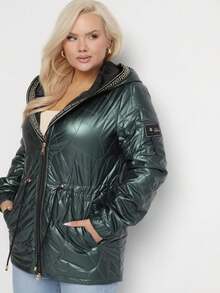 Quilted Parka Jacket With Fixed Hood - Dark Green - View 4