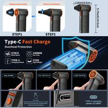 S&D Turbo Jet Fan, Mini Air Blower 130000RPM Turbo Fan, 3 Gear Adjustable Electric Air Duster, Wind Speed 52m/S Brushless Motor Handheld Duct, Car High-Performance Cyclone Turbo, Snow Blower, Air Cushion , Blow Dry Pets, Barbecue Hair Dryer - Black - View 5