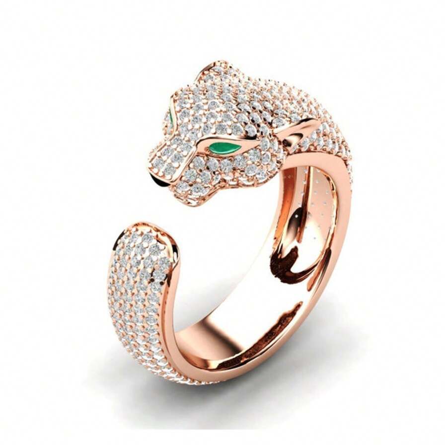 Gold And Silver Leopard Head Ring European And American Popular Unisex Adjustable Open Ring - Bạc - Xem 1