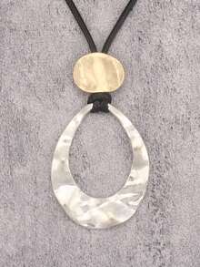 1pc Minimalist Round Beaded Alloy Pendant Necklace, Asymmetrical Geometric Circle Pendant, Daily Accessory, Gift For Girlfriend/Young Lady - Wax Rope - View 8