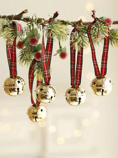 6 st guldfärgade julklockor, DIY julgransprydnader, julgransdekorationer med släde och julgran, julfestgåvor, heminredning, juldekorationer, rumsdekoration, vinterjuldekorationer, hem, julklappar, juldekoration