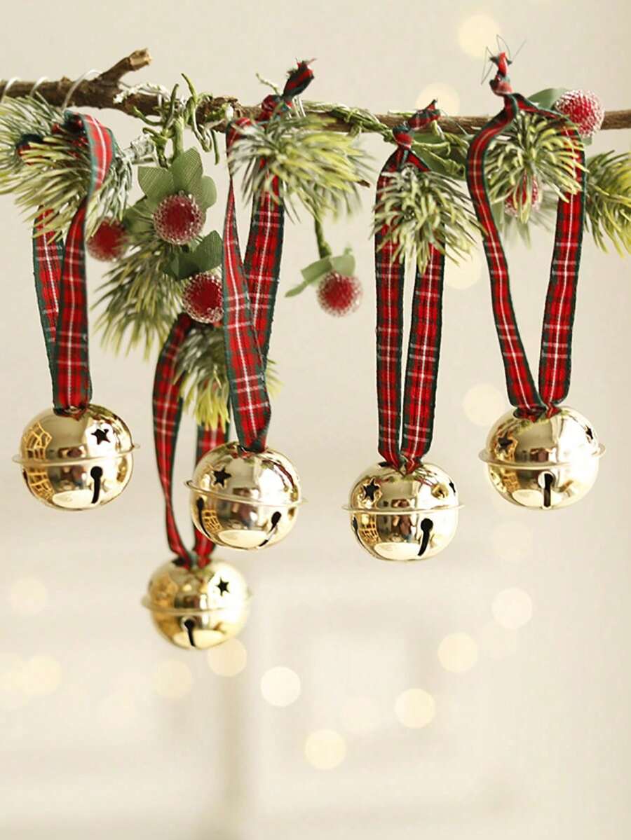 6pcs Gold Christmas Bells,DIY Christmas Tree Ornaments,Santa Sleigh Bells Christmas Tree Decorations Xmas Party Gifts Favors Home Decor Christmas Decorations Room Decor Winter Christmas Decorations Home Christmas Gifts Christmas Decor - Gold - View 1