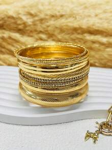 Bộ 12/15/6/4/1 chiếc vòng tay vàng, vòng tay bản rộng, vòng tay dày, bộ vòng tay, vòng tay nữ, quà tặng cho nữ. - Vàng - Xem 3