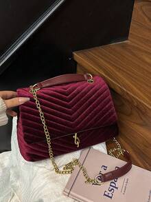 勃艮第刺绣链条绗缝女士单肩包/斜挎包