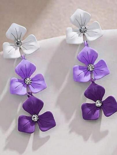 1 对优雅渐变紫色花朵耳环，别致优雅，适合度假、节日、派对，适合女性的甜美风格