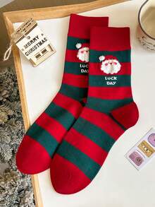 1 Pair/2 Pairs Men's Comfortable Casual Fashion Christmas Santa Claus & Gingerbread Man Pattern Mid-Calf Socks - Multicolor - View 8