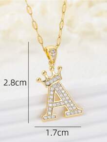 Premium Ins-Style Initial Necklace With An Exquisite 18K -Plated Crown Pendant, Artfully Adorned With Micro-Set Copper Elements And Brilliant Zirconia Crystals To Highlight Its Fine CraftsmanshipStylish Ins-Inspired Initial Necklace Showcasing An 18K -Plated Crown Pendant, Meticulously Crafted With Micro-Set Copper Accents And Sparkling Zirconia Stones To Elevate Its Elegance