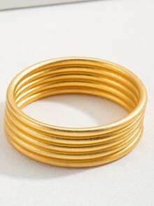 5pcs Multi-Piece Hip Hop Simple Copper Alloy Solid Matte Plain Ring Bracelet Bracelet, Suitable For Daily Wear