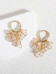 1 Pair Fashionable High-End Luxury Sparkling Elegant Sweet Versatile High-Quality Gold, Silver, Pink, Colorful, Peach, White Water Drop, Heart, Flower, Round Zirconia Hoop Earrings, Suitable For Women's Daily Wear, Weddings, Galas, Parties, Dance Floors, Gifts For Friends - 粉紅色玉石多耳環 - 查看 5
