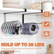 Tumbler Lid Organizer, Horizontal Tumbler Lid Storage Hook Up To 10 Lids, Space Saving Cup Lid Holders Under Cabinet Tumbler Lid Hook For Kitchen Organizer And Storage,Hanging Paper Towel Rack Hanger