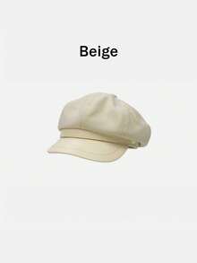 1pc Retro Octagonal Cap, Fabric With Leather Brim, Korean Style, Versatile, Fits Large Head Circumference, Japanese Painter Cap