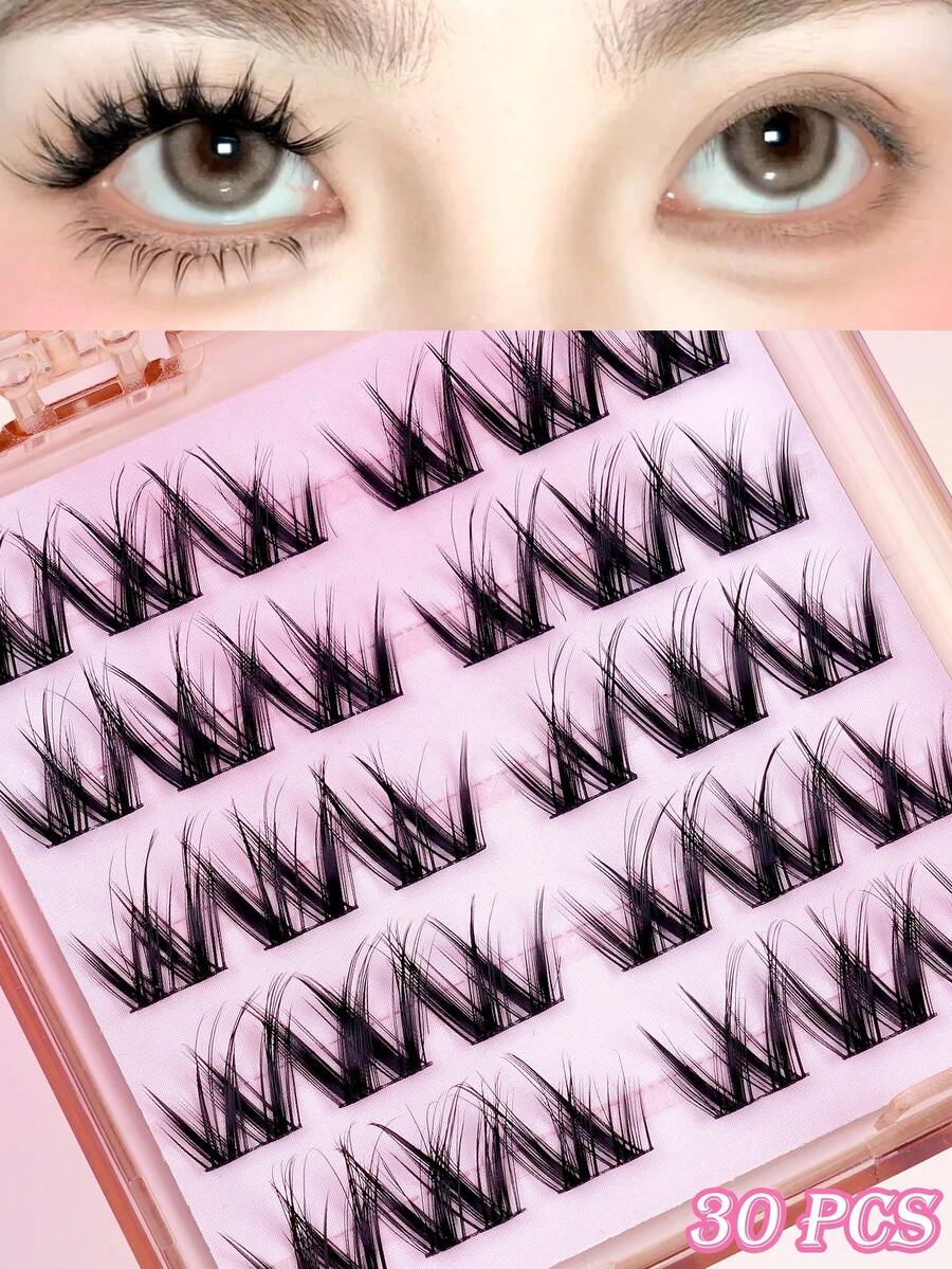 30 件 D 卷漫画睫毛狐狸猫簇睫毛，3 个简单步骤打造漫画眼妆，角色扮演漫画睫毛延长，蓬松纤细睫毛，狐狸猫睫毛，独立自然长款可重复使用睫毛，适用于家庭派对、情人节、旅行、拍照、节日化妆、亚洲风格睫毛簇、睫毛簇、独立睫毛、睫毛、假睫毛