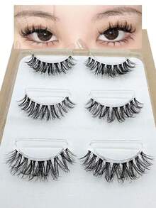 3 Pairs Faux Mink Lashes 3D Transparent Stem Mink Lashes Invisible Band Natural Black Faux Mink False Eyelashes Full Strip Reusable, Long Transparent Stem False Lashes Cat Ear Fine Stem European And American Makeup Mixed Blood Eye Makeup Chemical Fiber Thick Lx9 Devil 3 Pairs, Transparent Stem False Eyelashes Crossed Natural Thick Elongated Fine Stem Cross-Border Southeast Asia New C47