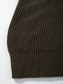 男士休闲宽松纯色 Polo 领拉链针织衫，韩版百搭通勤款，秋冬季 - 墨綠色 - 查看 7