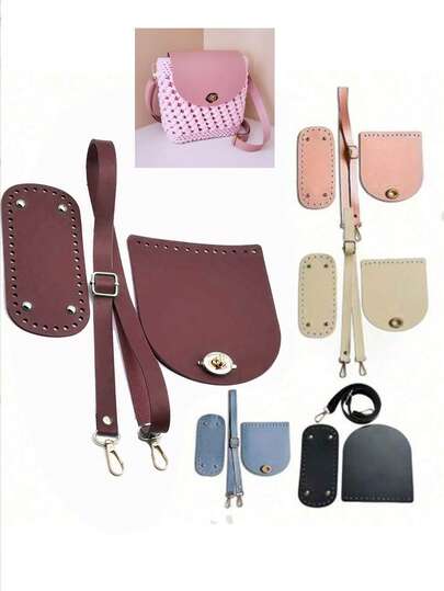 Handmade PU Leather Woven Bag Set With Crochet Shoulder Straps And Bottom Bag, DIY Craft Kit(Silver Gasket, No Impact On Use, Style Random)