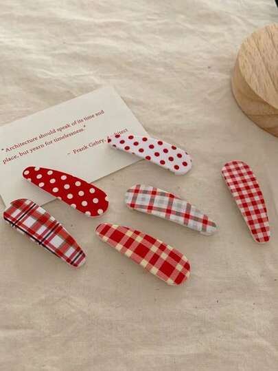 6/12pcs Red Polka Dot Hair Clips, Christmas Plaid Hair Accessories, Suitable For Women Daily, Photo Shooting, Party, Gift, Claw Clips, Hair Claws, Hair Slide, Hair Barrettes