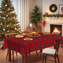 1pc Christmas Tablecloth - Retro Plaid Christmas Tablecloth Pattern, European Vintage Small Red Plaid Style - Durable Polyester Fabric - Suitable For Rectangular, Round, Dining Tables - Party, Home, Restaurant Winter Decor - Easy To Clean Holiday Decoration - Multicolor - View 9