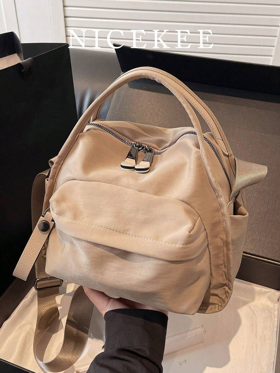简约轻便休闲包，时尚百搭，优雅女士斜挎包，日常纯色大容量，时尚单肩手提包，通勤包，适合工作通勤和户外购物 - 卡其色 - 查看 1