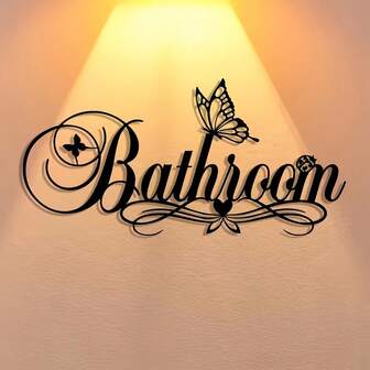 1 pieza, Elegante y sencilla placa de hierro con logo de baño, decoración de pared artística, placa artesanal moderna, adecuada para oficina, residencia, dormitorio, patio, jardín, entrada de tienda, salón de baile, decoración de granja, regalo de cumpleaños