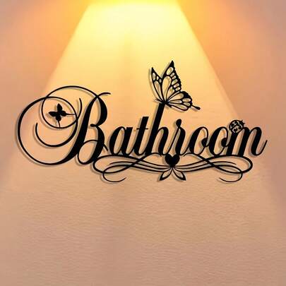 1 pieza, Elegante y sencilla placa de hierro con logo de baño, decoración de pared artística, placa artesanal moderna, adecuada para oficina, residencia, dormitorio, patio, jardín, entrada de tienda, salón de baile, decoración de granja, regalo de cumpleaños