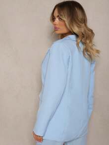 Einreihiger Blazer mit dekorativen Revers - Babyblau - Übersicht 3