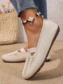 Women's Knitted Hollow-Out Breathable Yet Unique Slip-On Casual Flats, Relaxed, Comfortable And Stylish For Everyday Wear
