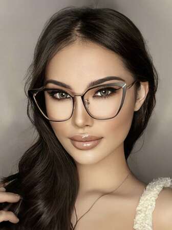 1 par de gafas casuales de acero inoxidable con patas de resorte y diseño de ojo de gato para mujeres