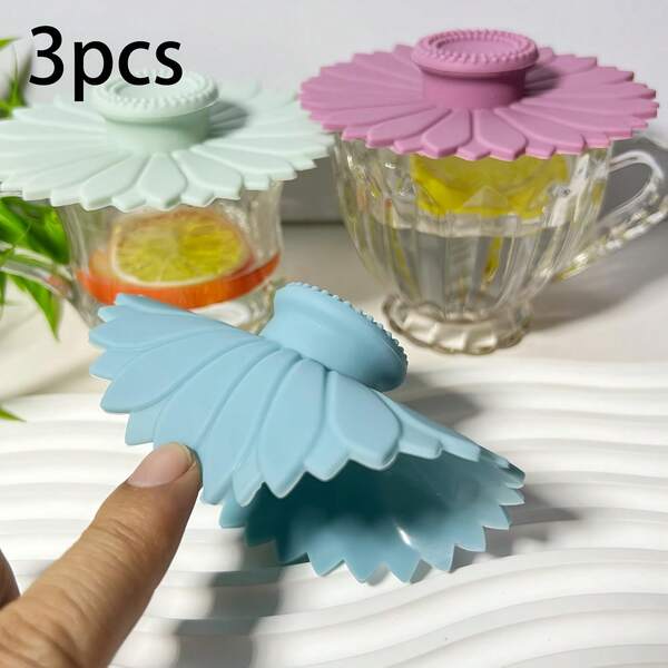 3 Pieces Creative Multifunctional Silicone Cup Lid  Sunflower Silicone Cup Lid Dustproof Leakproof Tea Cup Coffee Cup Lid