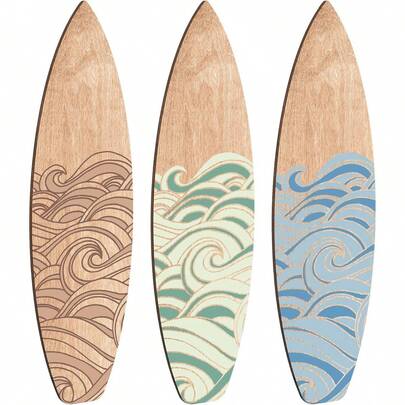 3 Pieces Surfboard Wooden Wall Decor For Bedroom Wave Surfboard Beach Decor Summer Wood Wall Hanging Sign For Tropical Bedroom Living Room Decoration(Mixed Color,11.81" X 3.35")