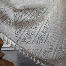Boho Curtain Crochet Lace Semi-Sheer Florals Hollow Knitted Handmade Tassels, Rod Pocket Window Treatment Vintage Rustic Farmhouse Drapes For Living Bedroom, 1 Panel 59" W X 84" L, Beige - 米色花卉鉤針 59Wx84L 一包 - 查看 7