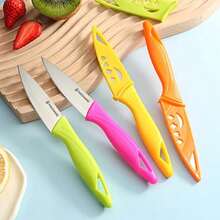 Paring Knife 8PCS Paring Knife Set With Cover Small Kitchen Vegetable Fruit Knives 3.5 Inch Ultra Sharp PP Handle - 彩虹粉紅橙色綠色黃色 - 查看 7