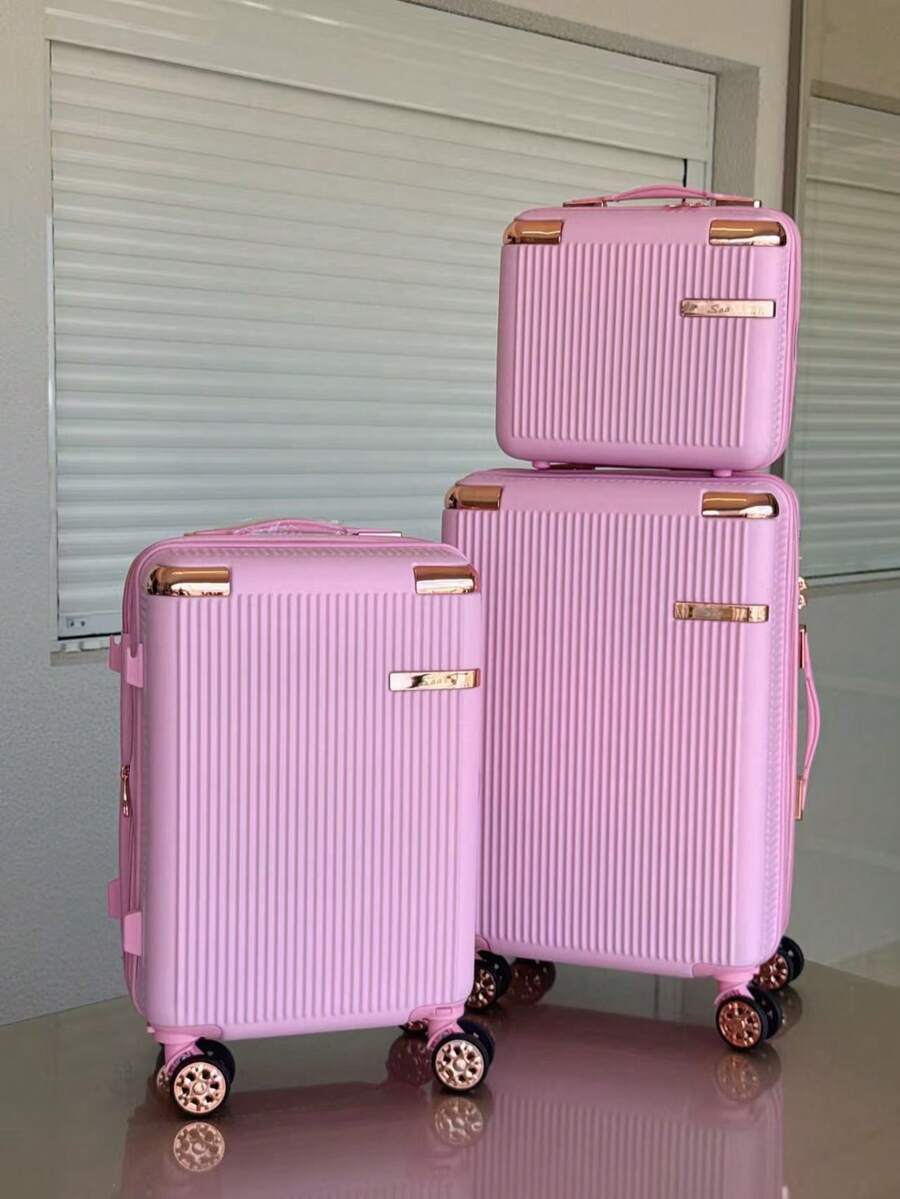 Kit 3 (2 Suitcases + 1 Toiletry Bag) Carry-On Travel Suitcase With Expandable Zipper, Anti-Bottom Zipper, Removable 360° Wheels, Hand Luggage - Màu Hồng baby - Xem 1