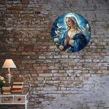 1 peça elegante arte de parede em relevo 3D com a Virgem Maria e flores - céu estrelado tranquilo com pombas, pré-perfurado para fácil instalação - adequado para decoração de casa, café e restaurante - presente perfeito para feriados e aniversários, arte de parede religiosa