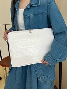 Capa organizadora minimalista de luxo com textura de crocodilo para notebook e tablet, em vários tamanhos. Capa protetora para laptop, bolsa para computador, resistente à água, ideal para viagens. - Branco - Ver 3