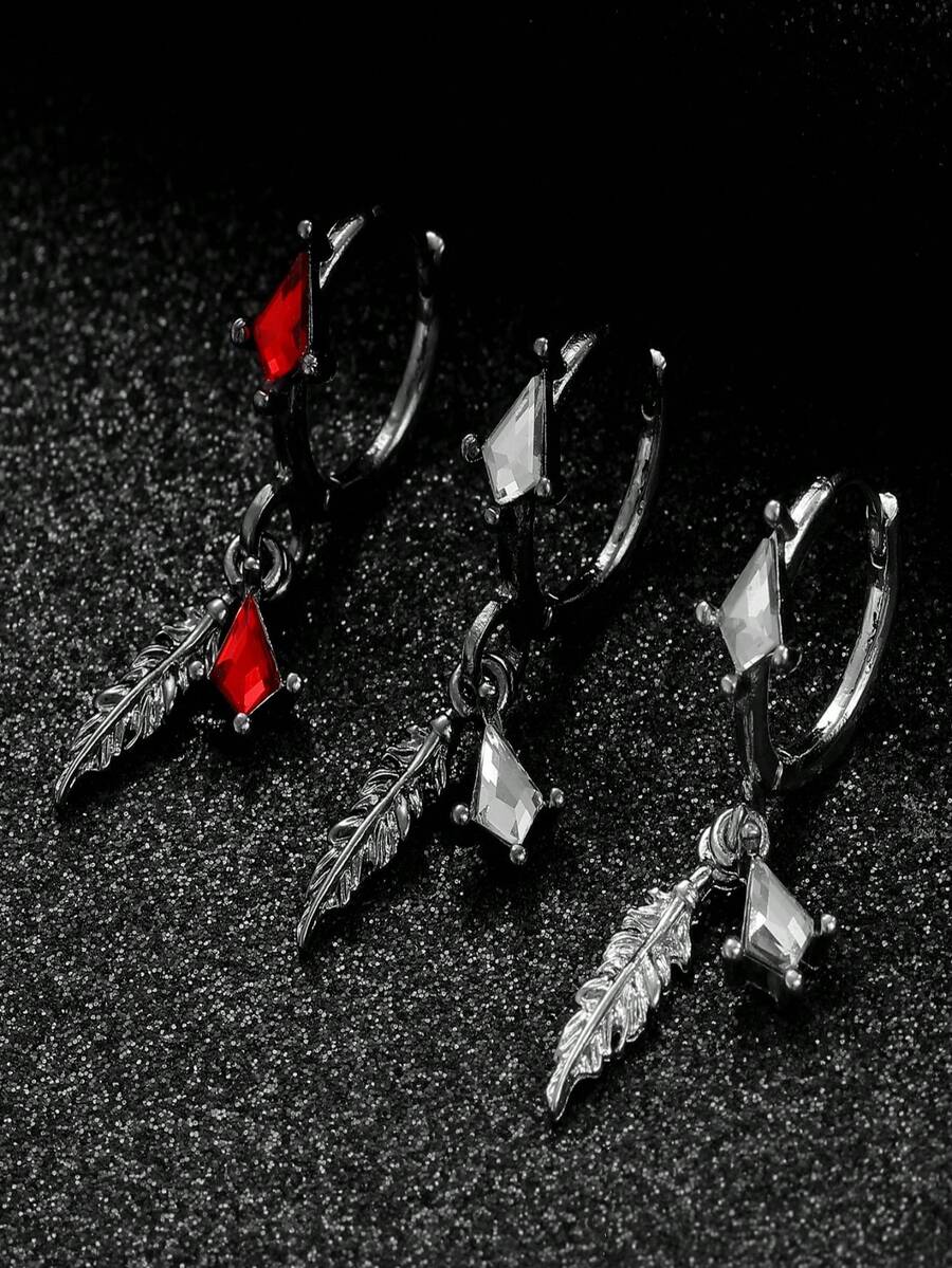 1pc Feather Design Small Earring, Minimalist Chic Rhinestone Stud Earrings, Unisex, Suitable For Halloween, Christmas