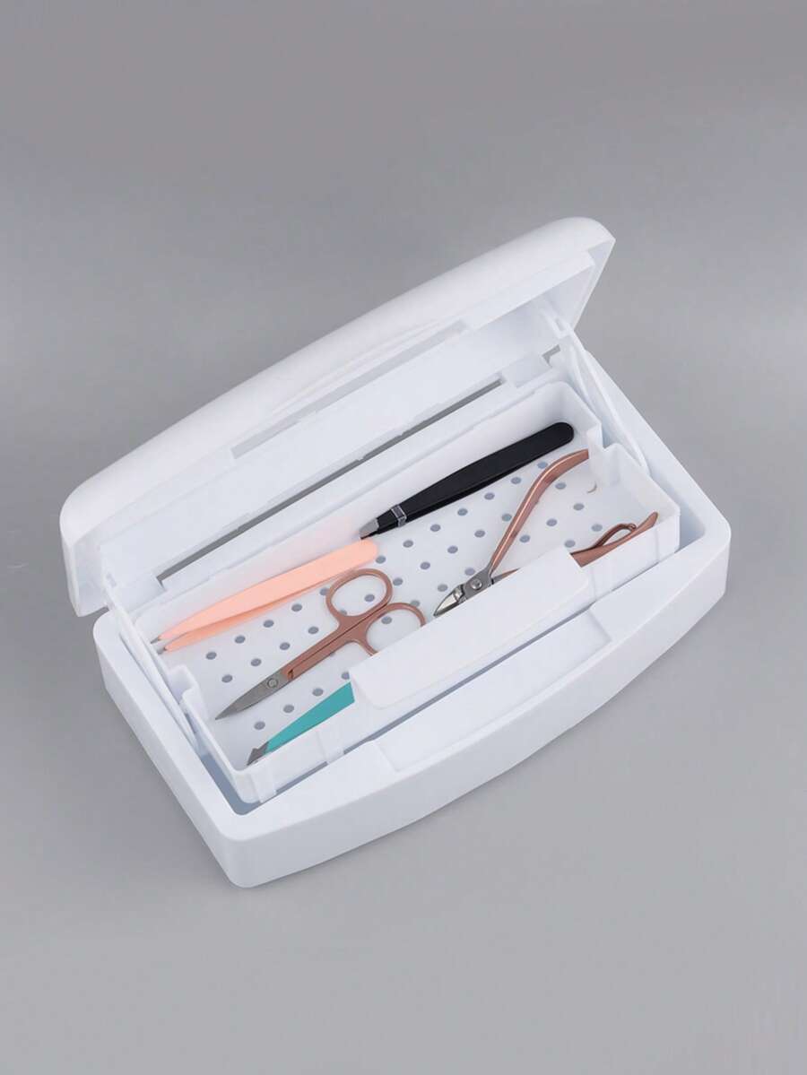 1 Pcs Nail Tool Sterilizer Box Plastic Barbicide Container For Tweezers Esthetician Essentials Barbicide Jar,Nail Tool Sterilizer Box, Plastic Sterilization Tray For Tweezer, Eyelash Extensions, Nail Implement For Esthetician - 白色 - 查看 1