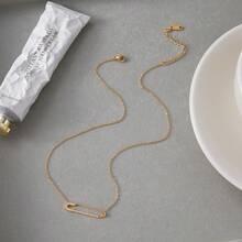 S SHOPBOHO 1 peça colar com pingente de alfinete de elegante banhado a ouro 18k, corrente de aço inoxidável de luxo com pingente de ajuste lento, joia geométrica minimalista e delicada para presente para mulheres - Colar com pingente de alfinete - Ver 2