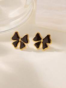 زوج من أقراط الفيونكة المينائية الراقية، مناسبة للفتيات، أقراط فيونكة لطيفة وجميلة باللون الوردي والأبيض والأسود، إكسسوارات مجوهرات للفتيات، هدية لها