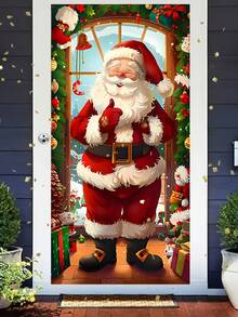 Copertura per porta natalizia con Babbo Natale e regali - 90 x 180 cm, in poliestere, decorazione natalizia per uso esterno e per feste