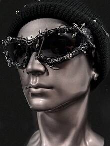 1pc Cyberpunk Rivet Drop Glue Fashion Glasses, Metal Accessories, Avant-Garde Personalized, Y2K Men's Glasses Suitable For Daily Wear, Street Photography, Holiday Parties, Dance Party Decoration Festival/Birthday/Girlfriend/Boyfriend Gifts - màu đen - Xem 7