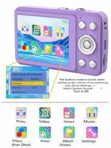 2025 New 1080P FHD Digital Camera With 32GB Card, Compact Small Cheap Cameras, Rechargeable Photography Camera, 48MP Auto Focus Camera, Puzzle Game,Very Suitable For Entry-Level Novice Photography And Video Recording Enthusiasts. Budget-Friendly Holiday Gift (Thanksgiving, Christmas, Halloween) - Màu tím - Xem 7