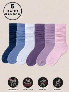 6 pares de calcetines de mujer surtidos para otoño/invierno, colores aleatorios: azul, azul claro, blanco, rosa, rosa claro, morado