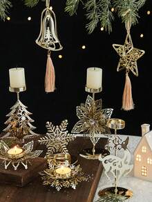 Cirelle 金色圣诞复古烛台、橱窗展示、锻铁圣诞装饰品、烛台和圣诞桌面茶灯。适用于圣诞装饰、家居装饰，简约时尚，营造氛围，可用作节日礼物、情人节礼物、新年礼物、圣诞礼物。 - 金色 - 查看 3