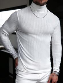 Áo thun cổ lọ tay dài dáng ôm, cổ điển, thoải mái, dành cho nam, mùa thu/đông - trắng - Xem 6