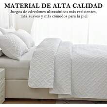 NANWEI Colcha Ligera Relieve con 2 Fundas de Almohada, Edrecolcha para Cama, Capitonado, Ultra Suave, Hipoalergénico (Blanco, King) - Blanco - Ver 3