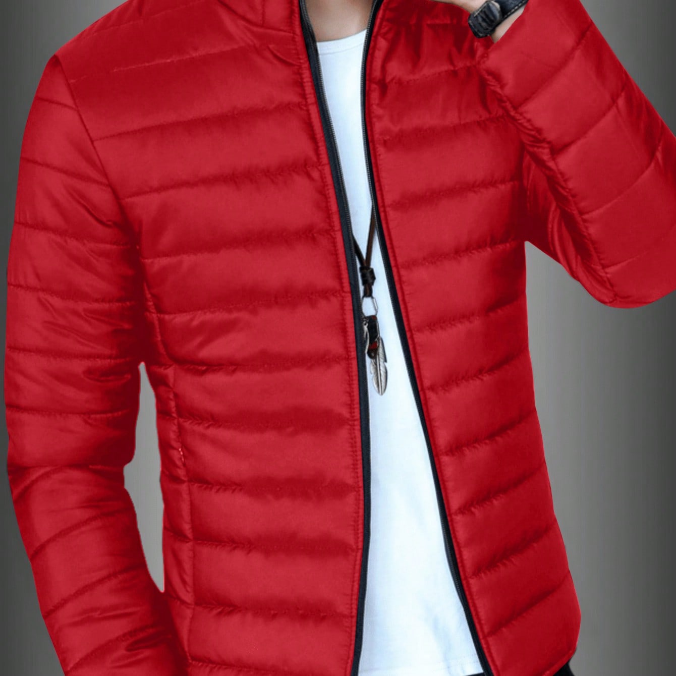 Pieza Abrigo acolchado de manga larga con cuello alto versátil para hombre, para otoño/invierno, acolchado, cálido, de algodón ligero