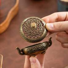 1 Chân đốt hương rỗng, Đế đựng hương kim loại dạng lỗ dùng để xông hương trong nhà, trang trí nhà cửa, trà đạo Trung Quốc, bàn thờ gia đình, phụ kiện phòng khách, máy sưởi hương mini - Màu nâu  Mocha - Xem 3