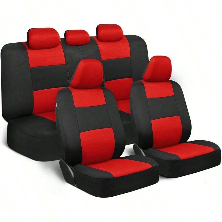 PolyPro Car Covers Full Set In Gray On Black, Front And Rear Split Covers, Easy To Install Car Seats Cover Set And Accessories Auto Trucks Van SUV - Gray - Red - View 1